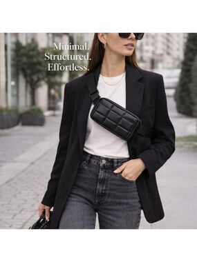 Amanda Uprichard Black Quilted Belt Bag | Structured Minimal Crossbody | Modern